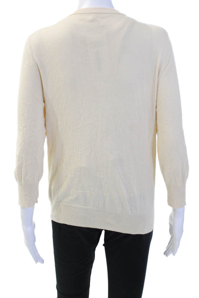 J Crew Women Beige Cotton Button Cardigan 3/4 Sleeve Animal Print Size M