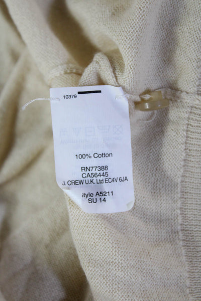 J Crew Women Beige Cotton Button Cardigan 3/4 Sleeve Animal Print Size M