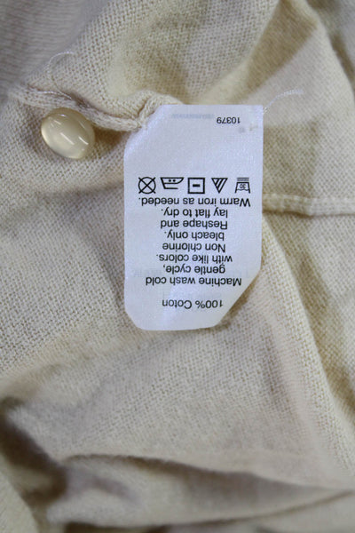 J Crew Women Beige Cotton Button Cardigan 3/4 Sleeve Animal Print Size M