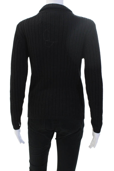 Meister Womens Pullover Sweater Black Mock Neck Striped Wool Acrylic Size S
