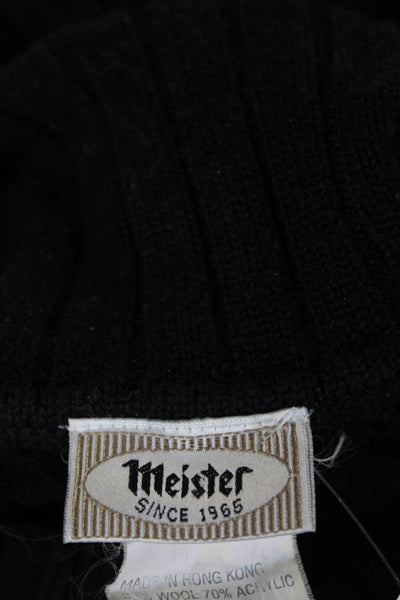 Meister Womens Pullover Sweater Black Mock Neck Striped Wool Acrylic Size S