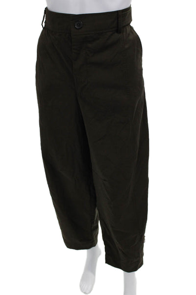 Zara Mens Cropped Cargo Pants Brown Polyester Button Solid Army Fall Size L
