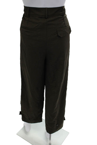 Zara Mens Cropped Cargo Pants Brown Polyester Button Solid Army Fall Size L