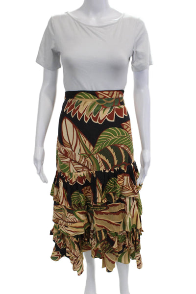 Zara Women Peasant Skirt Beige Floral Cotton Blend Midi Size XL