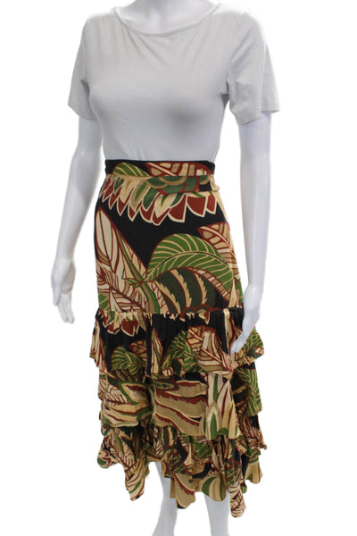 Zara Women Peasant Skirt Beige Floral Cotton Blend Midi Size XL