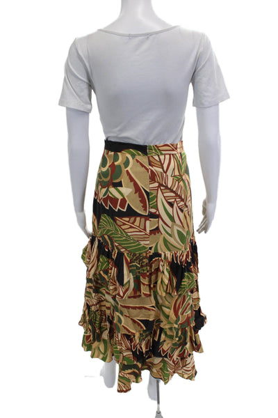 Zara Women Peasant Skirt Beige Floral Cotton Blend Midi Size XL