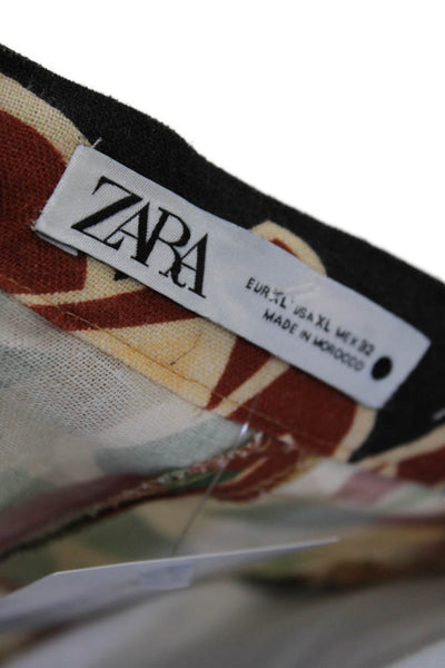 Zara Women Peasant Skirt Beige Floral Cotton Blend Midi Size XL
