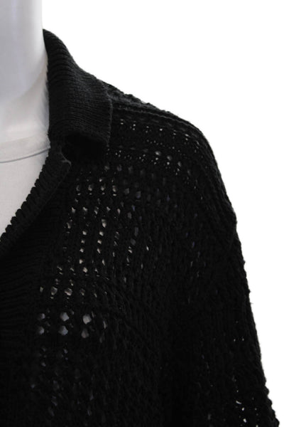Zara Women Cardigan Black Collared Button Short Sleeve Cotton Blend Size S