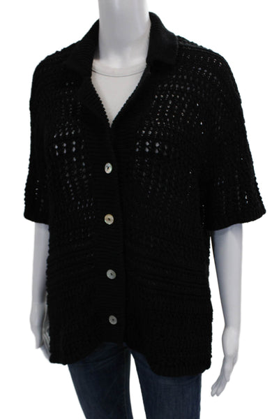 Zara Women Cardigan Black Collared Button Short Sleeve Cotton Blend Size S