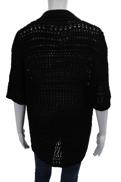 Zara Women Cardigan Black Collared Button Short Sleeve Cotton Blend Size S