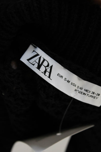 Zara Women Cardigan Black Collared Button Short Sleeve Cotton Blend Size S