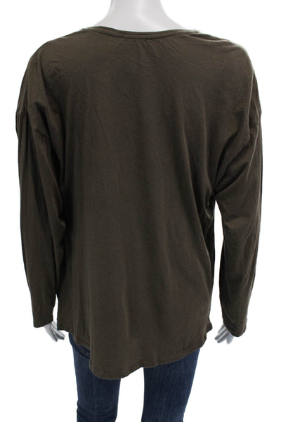 Zara Women Jersey Long Sleeve Round Neck Solid Brown Top Army Size M