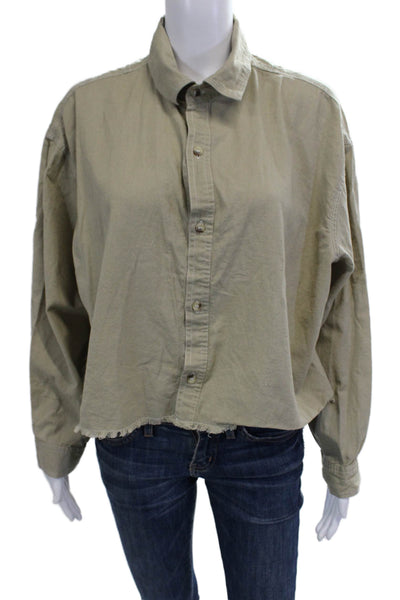 MNG Womens Cropped Button-Up Beige Collared Long Sleeve Button Cuff Size 10