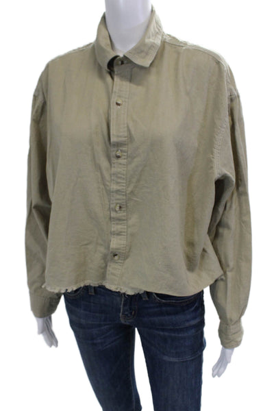 MNG Womens Cropped Button-Up Beige Collared Long Sleeve Button Cuff Size 10
