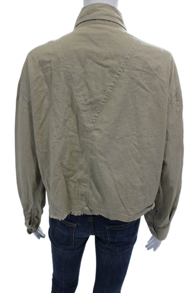 MNG Womens Cropped Button-Up Beige Collared Long Sleeve Button Cuff Size 10