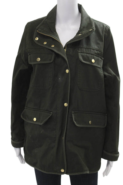 J Crew Women Military Jacket Green 100% Cotton Long Sleeve Button Size M