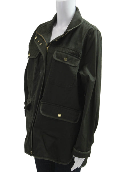 J Crew Women Military Jacket Green 100% Cotton Long Sleeve Button Size M