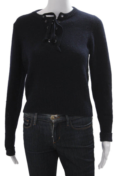 Autumn Cashmere Women Dark Blue Crewneck Pullover Cashmere Blend Size S