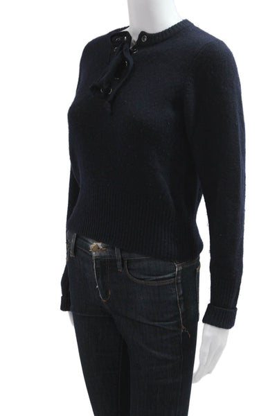 Autumn Cashmere Women Dark Blue Crewneck Pullover Cashmere Blend Size S