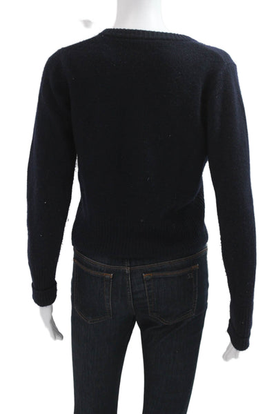 Autumn Cashmere Women Dark Blue Crewneck Pullover Cashmere Blend Size S