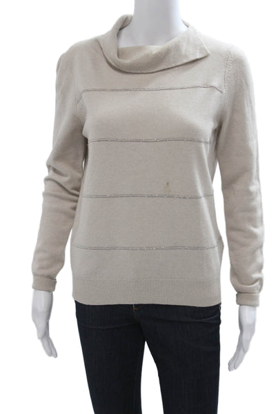 Peserico Women Pullover Sweater Beige Mock Neck Long Sleeve Size 38