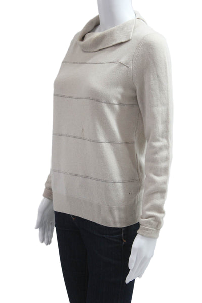 Peserico Women Pullover Sweater Beige Mock Neck Long Sleeve Size 38