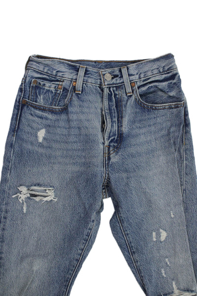 Levis Unisex Straight Jeans Blue Mid Rise Short Inseam 90s 100% Cotton Size 0