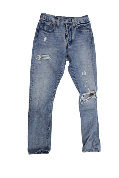 Levis Unisex Straight Jeans Blue Mid Rise Short Inseam 90s 100% Cotton Size 0