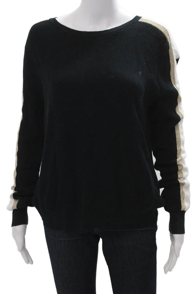 Generation Love Unisex Striped Black Cotton Pullover Sweater Round Neck Size S