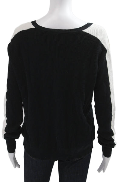 Generation Love Unisex Striped Black Cotton Pullover Sweater Round Neck Size S