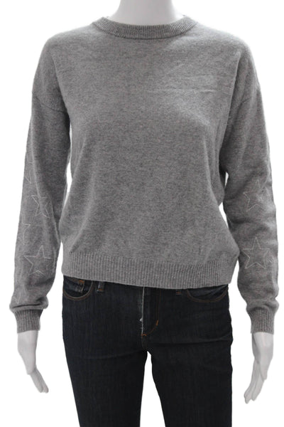 27 Miles Women Pullover Sweater Gray Cashmere Crewneck Stars Long Sleeve Size S