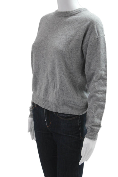 27 Miles Women Pullover Sweater Gray Cashmere Crewneck Stars Long Sleeve Size S