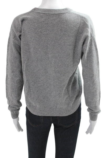 27 Miles Women Pullover Sweater Gray Cashmere Crewneck Stars Long Sleeve Size S