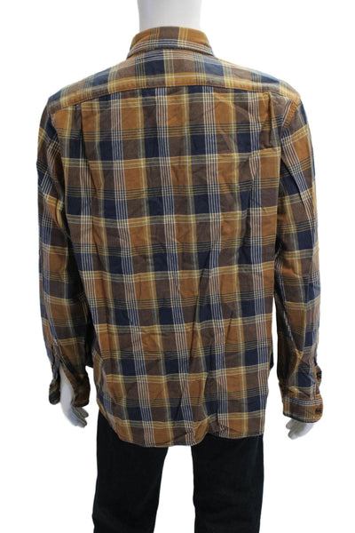 Wallace & Barnes Mens Cotton Classic Plaid Collar Button Down Shirt Brown Sz XL