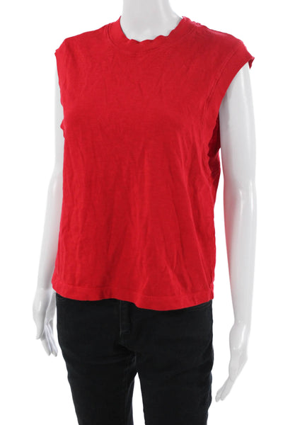 Cotton Citizen Womens Basic T-Shirt Red Sleeveless Crew Neck Cotton Size XS