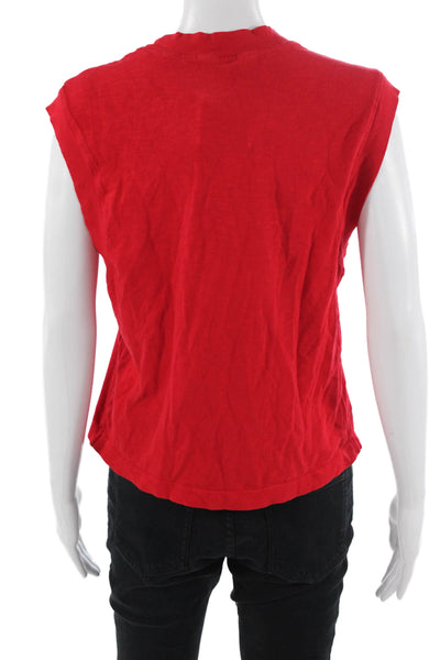 Cotton Citizen Womens Basic T-Shirt Red Sleeveless Crew Neck Cotton Size XS