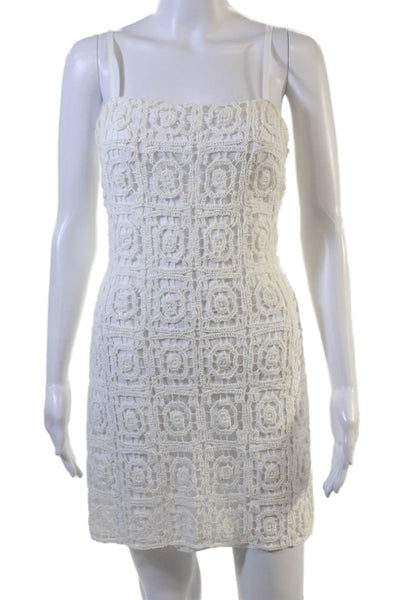 Aqua Womens Sheath Mini Dress White Geometric Square Neck Sleeveless Size M