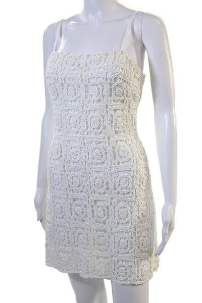 Aqua Womens Sheath Mini Dress White Geometric Square Neck Sleeveless Size M