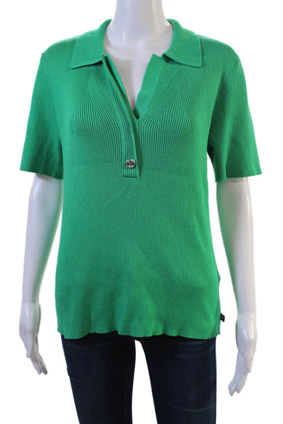 Karl Lagerfeld Women Collared Short Sleeve Green Basic Polo Button Size L