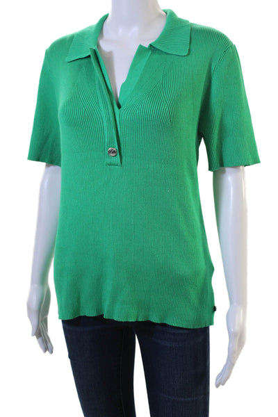 Karl Lagerfeld Women Collared Short Sleeve Green Basic Polo Button Size L