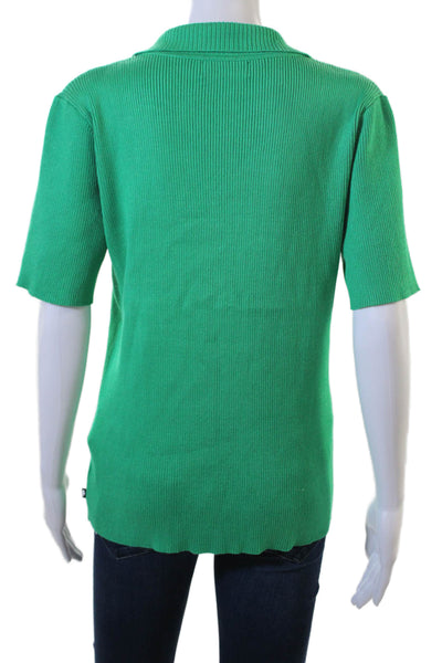 Karl Lagerfeld Women Collared Short Sleeve Green Basic Polo Button Size L