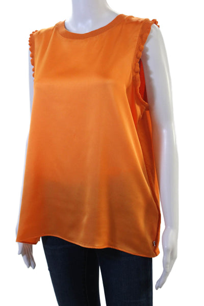 Karl Lagerfeld Women Sleeveless Basic Tank Orange Crew Neck Solid Size M