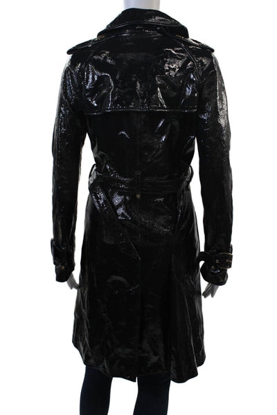 Tory Burch Womens Trench Coat Black Leather Collared Buckle Long Sleeve Size 4
