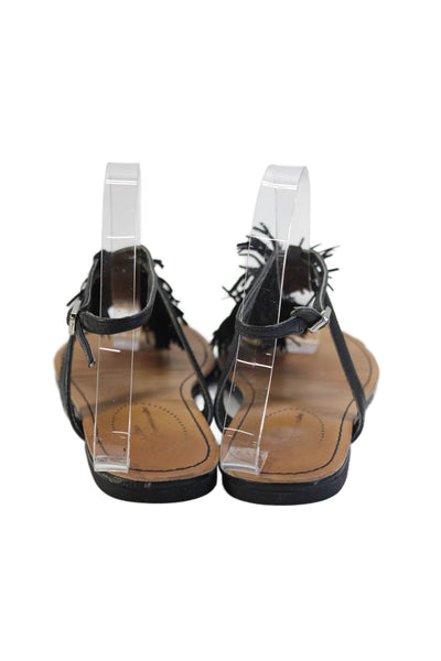 Seychelles Womens Leather Thong Fringe Slingbacks Sandals Black Size 6