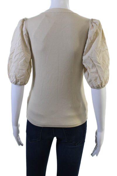 J Crew Women Basic Beige Short Sleeve Round Neck Blouse Cotton Modal Size S