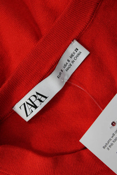 Zara Women Red Pullover Sweater Crew Neck Long Sleeve Cashmere Blend Size S