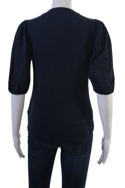 J Crew Women Dark Blue Crew Neck Basic Blouse Short Sleeve Button-Up Size S