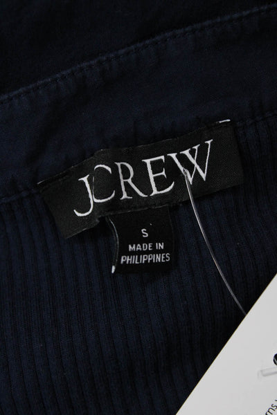 J Crew Women Dark Blue Crew Neck Basic Blouse Short Sleeve Button-Up Size S
