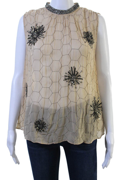 Zara Womens Sleeveless High Neck Geometric Bohemian Polyester Blouse Size S