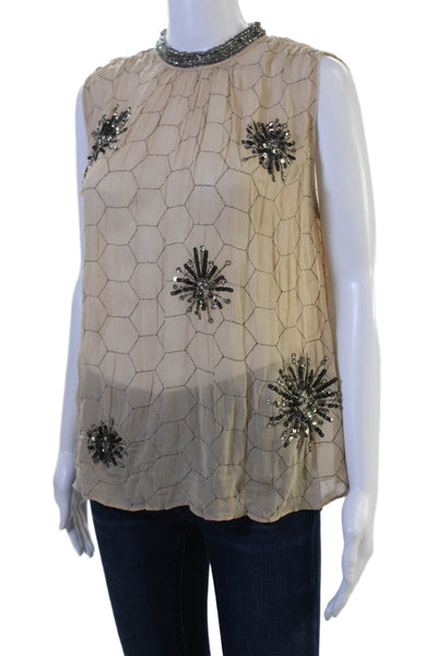 Zara Womens Sleeveless High Neck Geometric Bohemian Polyester Blouse Size S